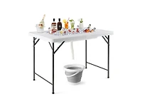 Akiudex 4 feet folding ice bin table with skirt for camping picnic wedding with ice bucket