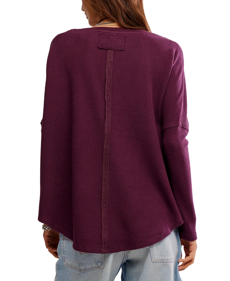 Free People Women's Latte Blues Thermal Long Sleeve Top