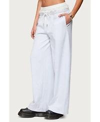 Edikted Womens Tamia Peekaboo Ruffle Lace Sweatpants