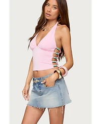 Edikted Womens Azaria Bead Cut Out Halter Top