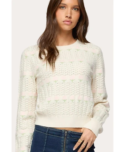 Edikted Womens Emerie Flower Textured Knit Sweater