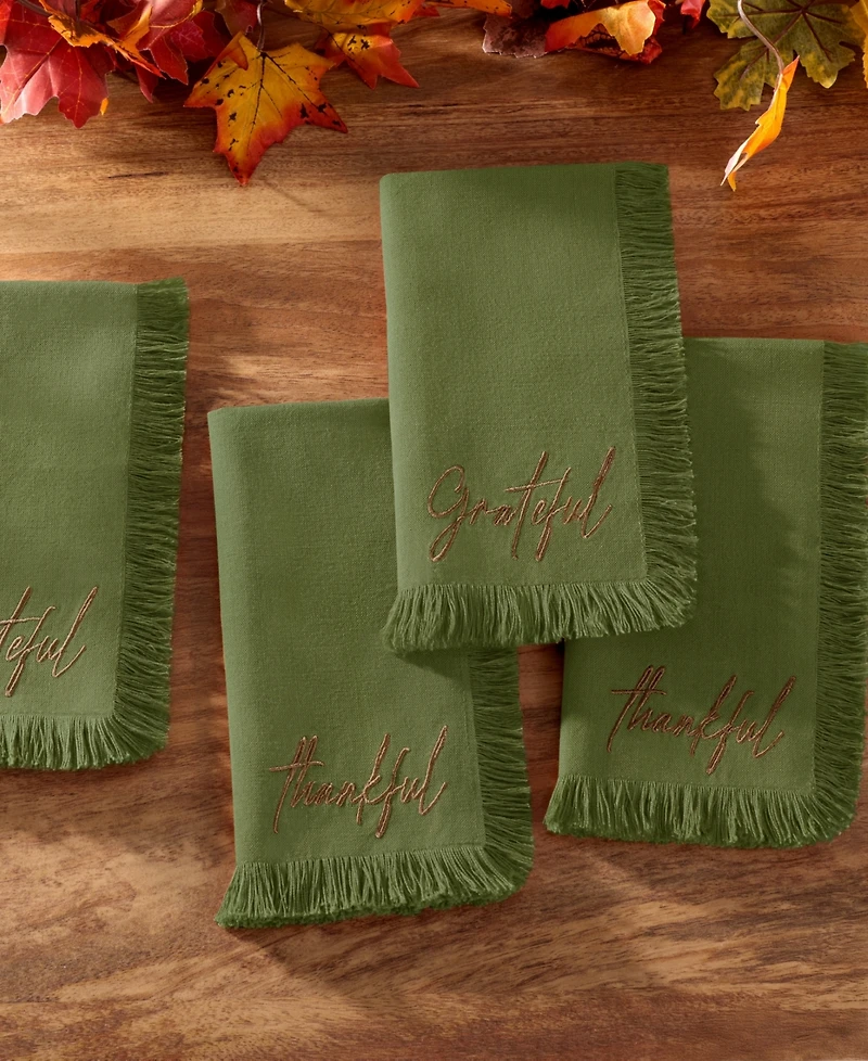 Elrene Fringed Harvest Sentiment Cotton Napkins, Set of 4