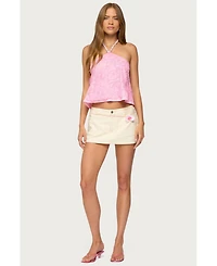 Edikted Women's Ayva Embroidered Floral Bead Halter Top