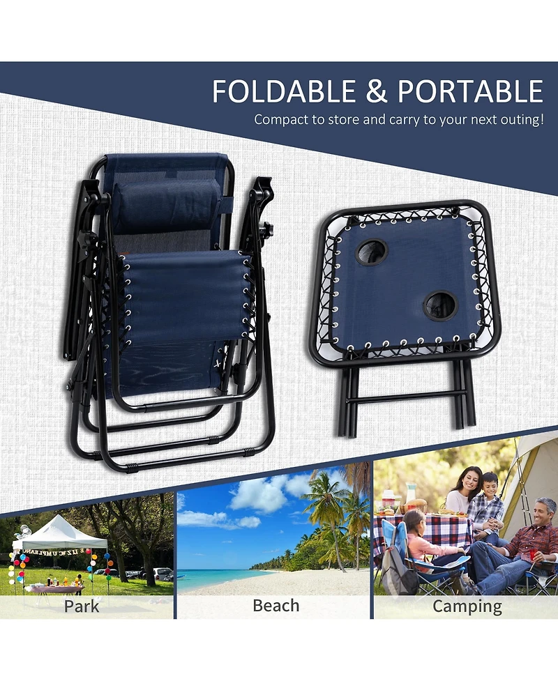 Outsunny Zero Gravity Chair Set with Folding Table & Cup Holder Trays,