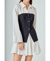 endless rose Women's Mixed Media Tweed Poplin Mini Dress