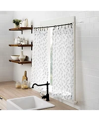 No. 918 Hollis Floral Leaf Sheer Rod Pocket Kitchen Curtain Tier Pair