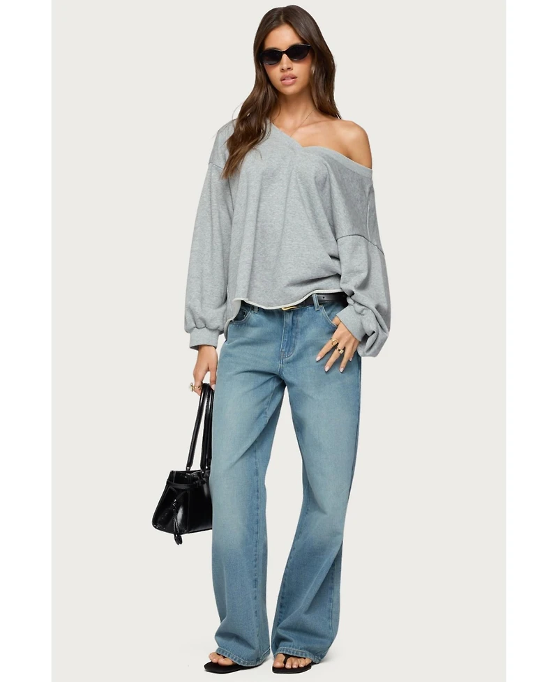 Edikted Womens Winfred Oversized V Neck Sweatshirt