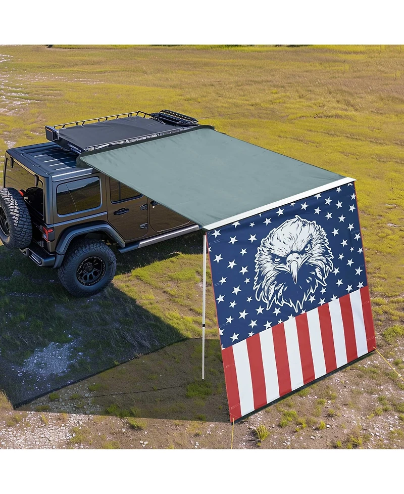 6.6x8.4 Ft Vehicle Awning with Blackout Coating Side Wall Roof Rack Pull-Out Sun Shade Camp