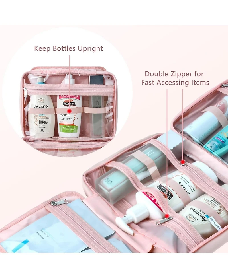Travel Toiletry Bag,Hanging Toiletry Bags for Traveling Women, Water-resistant Makeup Cosmetic Bag Travel Organizer for Accessories, Shampoo, Full-siz