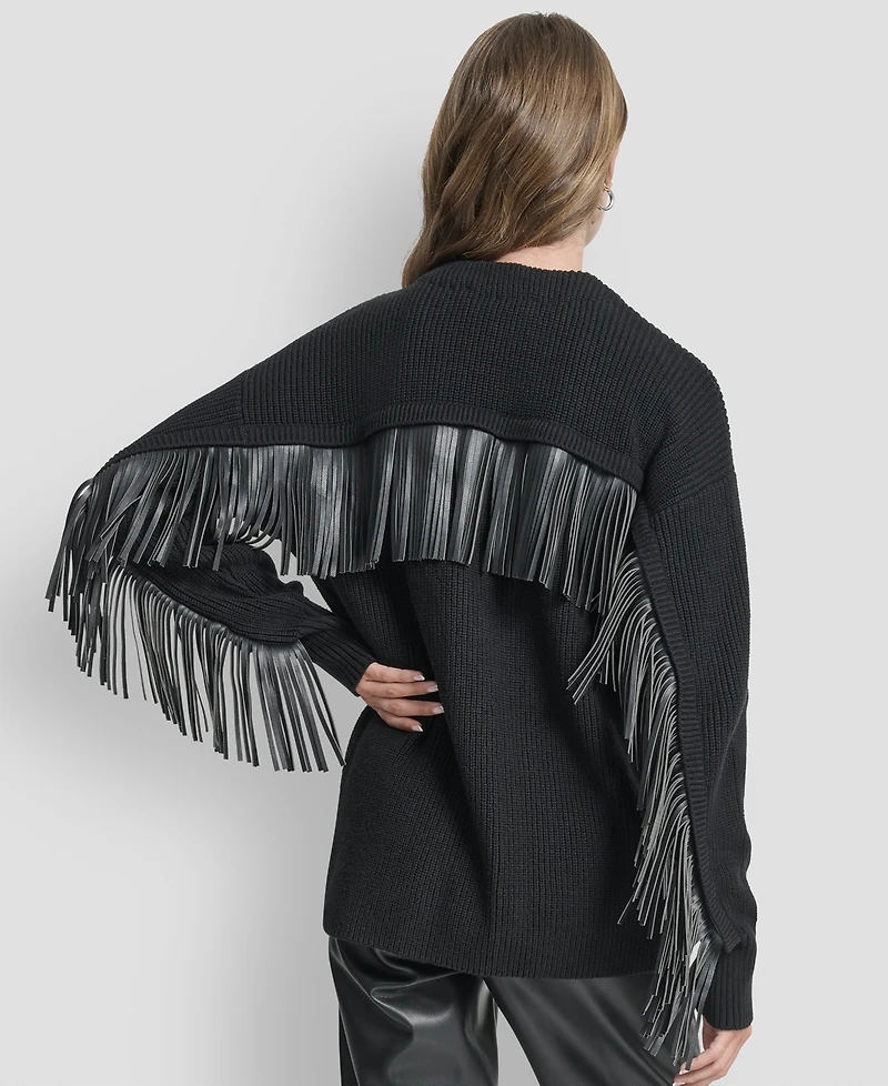 Dkny Women's Fringe Long Sleeve Cardigan Sweater