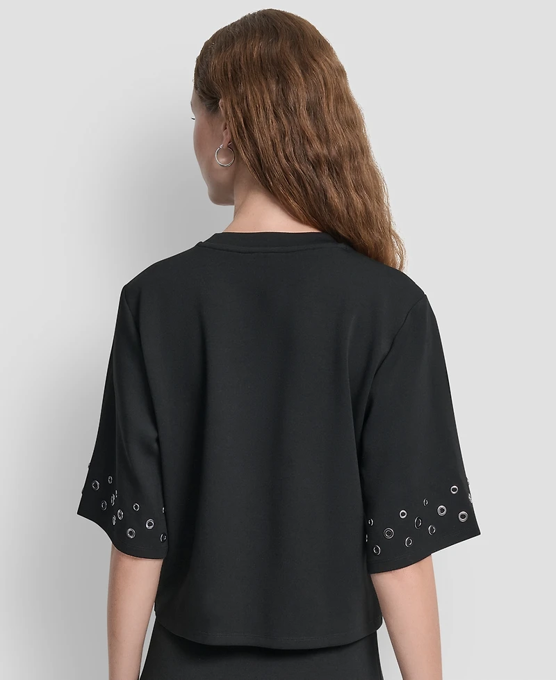 Dkny Women's Grommet Short Sleeve Ponte Knit Top