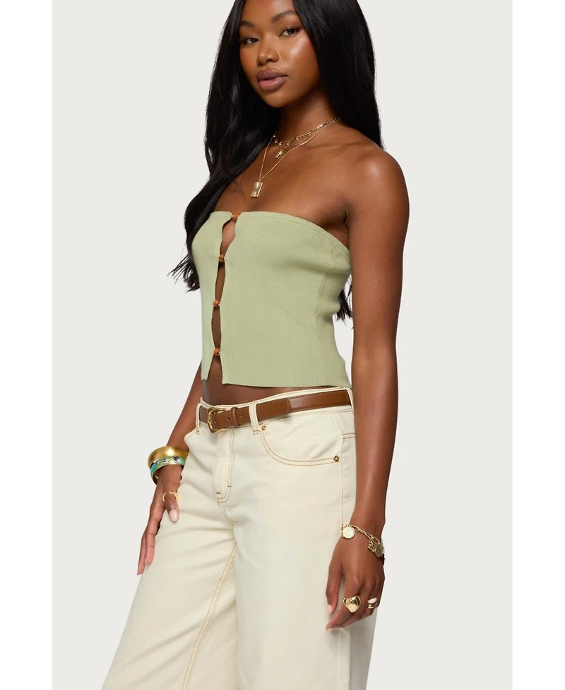 Edikted Womens Bead Cut Out Strapless Knit Top
