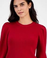 Ak Anne Klein Petite Crewneck Long-Puff-Sleeve Sweater