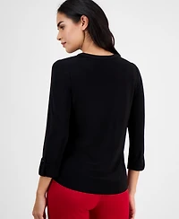Ak Anne Klein Women's Embellished-Neck Cuff-Sleeve Top