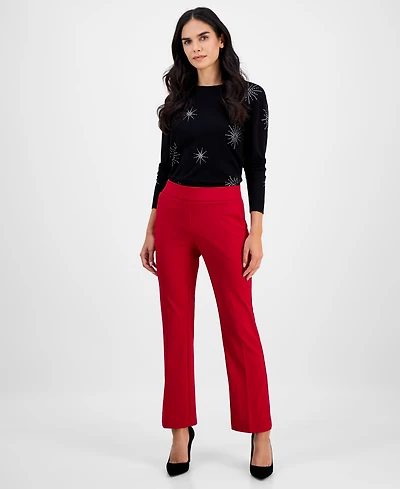 Ak Anne Klein Petite Mid-Rise Pull-On Press-Pleat Pants