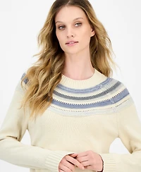 Nautica Jeans Women's Striped Yoke Crewneck Sweater
