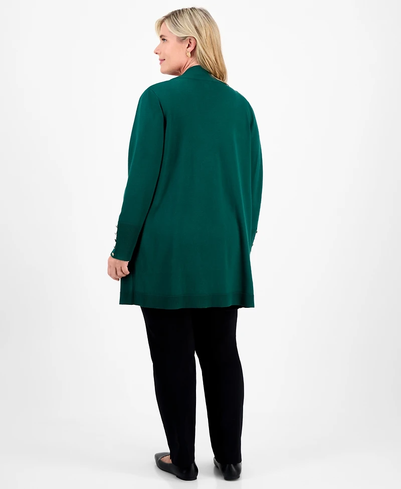 Jm Collection Plus Open-Front Long-Sleeve Cardigan, Exclusively at Macy's