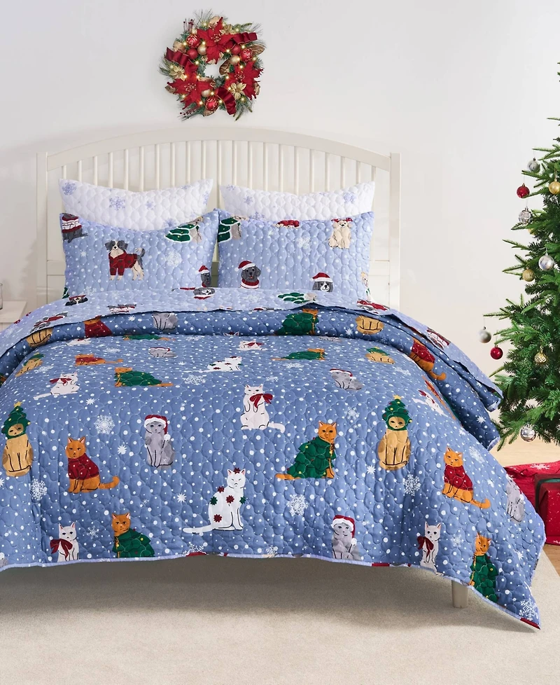 Greenland Home Fashions Winter Whiskers Holiday 3-Pc. Quilt Set, Full/Queen
