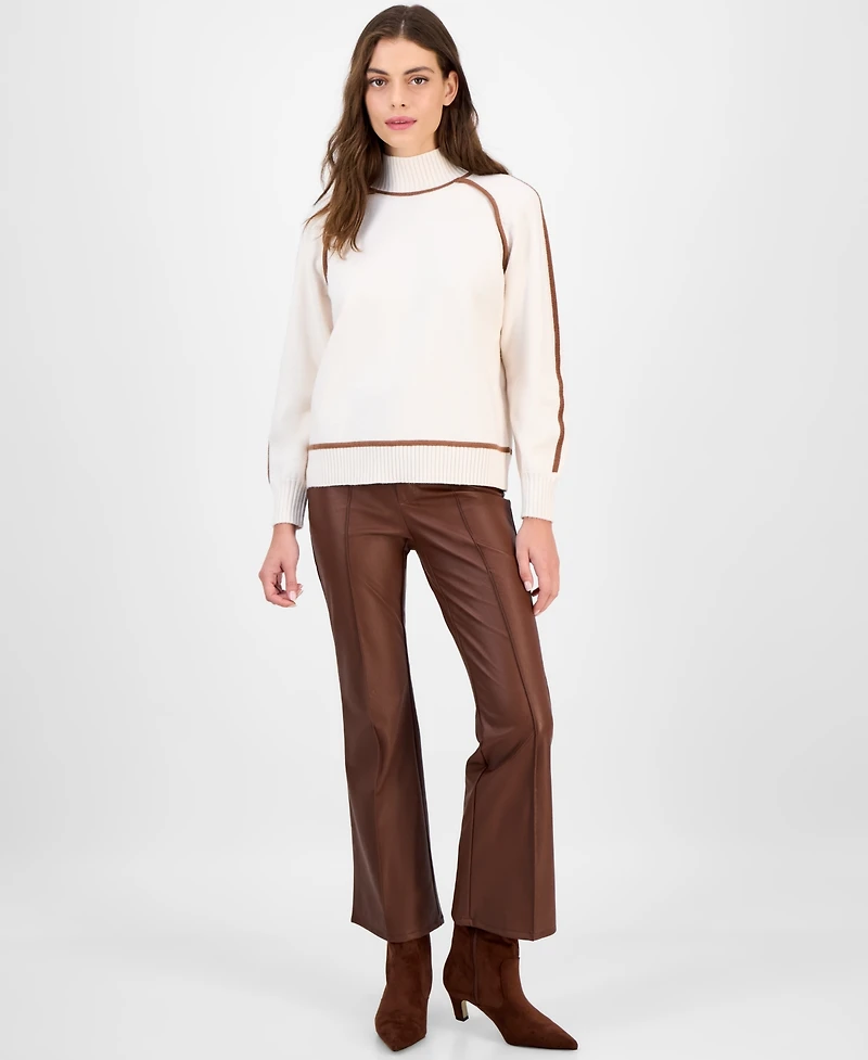 T Tahari Women's Mock-Neck Contrast-Piping Sweater