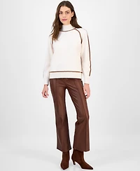 T Tahari Women's Mock-Neck Contrast-Piping Sweater