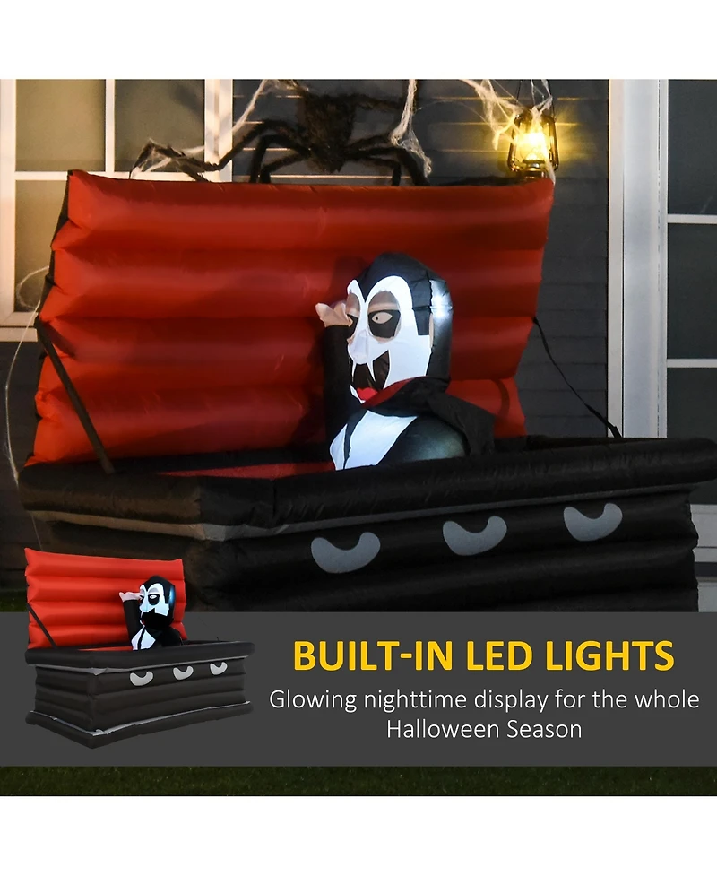 Homcom Inflatable Halloween Vampire Coffin Yard Decoration Waterproof Light Up