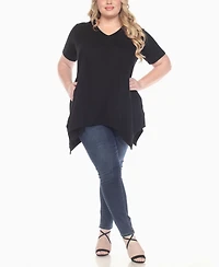 White Mark Plus Short Sleeve Shirred Front Knit Top