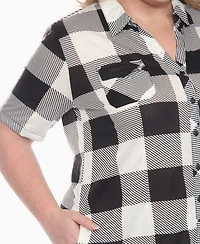White Mark Plus Short Sleeve Plaid Button-Down Shirt Dress