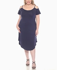 White Mark Plus Casual Scoop Neck Flutter Sleeve Knee Length Dress