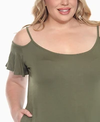 White Mark Plus Casual Scoop Neck Flutter Sleeve Knee Length Dress