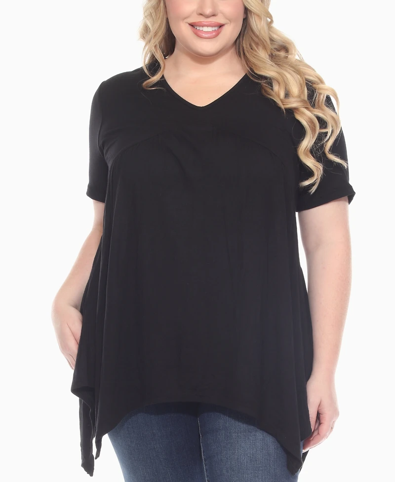 White Mark Plus Short Sleeve Shirred Front Knit Top