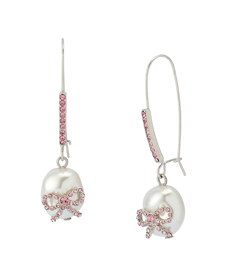 Betsey Johnson Faux Stone Bow Cultivated Pearl Dangle Earrings
