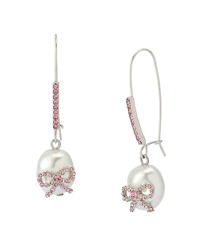 Betsey Johnson Faux Stone Bow Cultivated Pearl Dangle Earrings