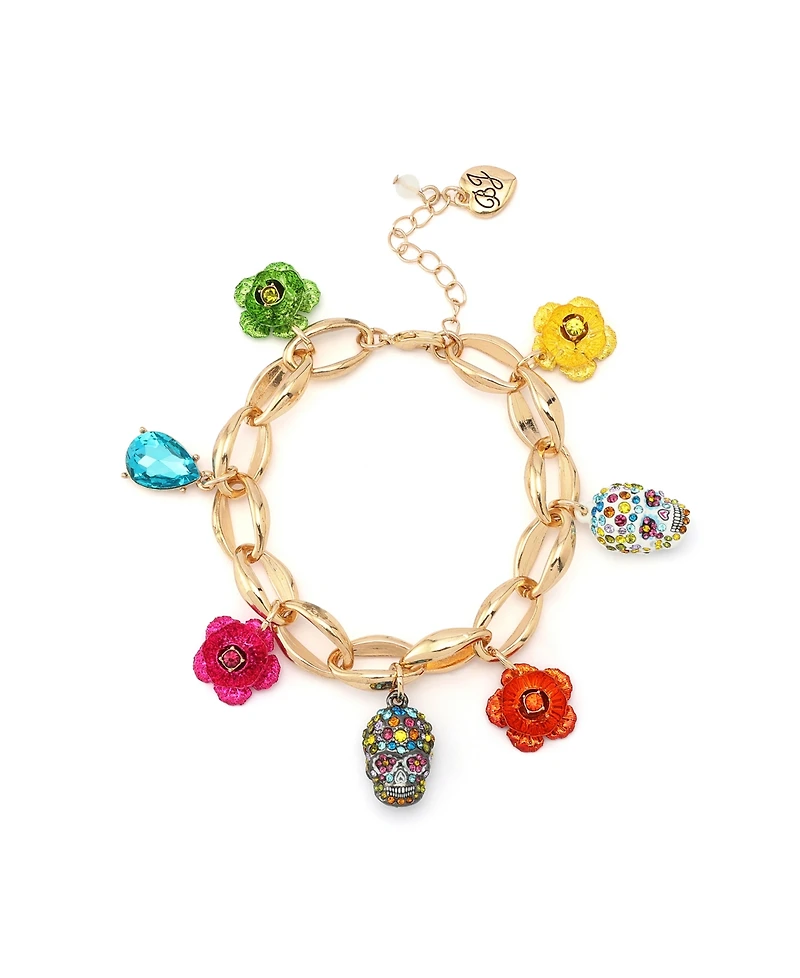 Betsey Johnson Faux Stone Sugar Skull Charm Bracelet - Multi