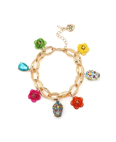 Betsey Johnson Faux Stone Sugar Skull Charm Bracelet - Multi