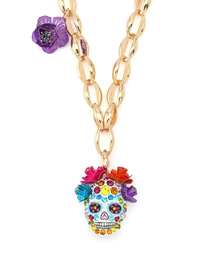 Betsey Johnson Faux Stone Sugar Skull Pendant Necklace