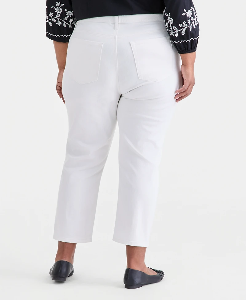 Style & Co Plus Embroidered High-Rise Straight-Leg Cropped Jeans, Macy's Exclusive