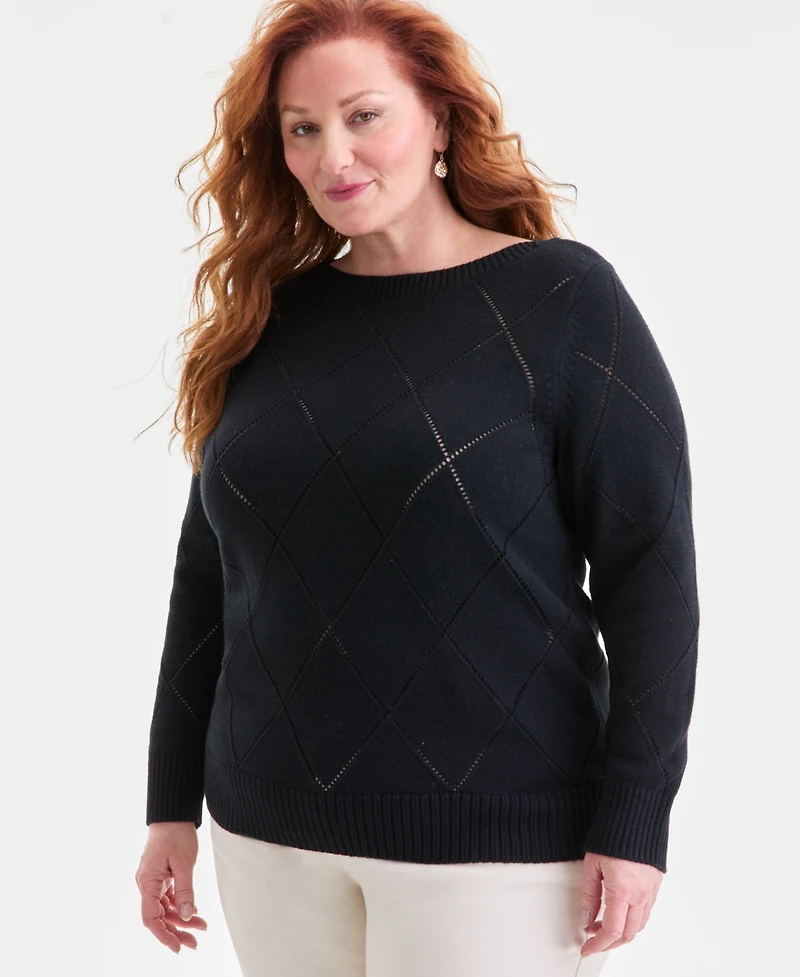 Style & Co Plus Pointelle Boat-Neck Sweater, Macy's Exclusive