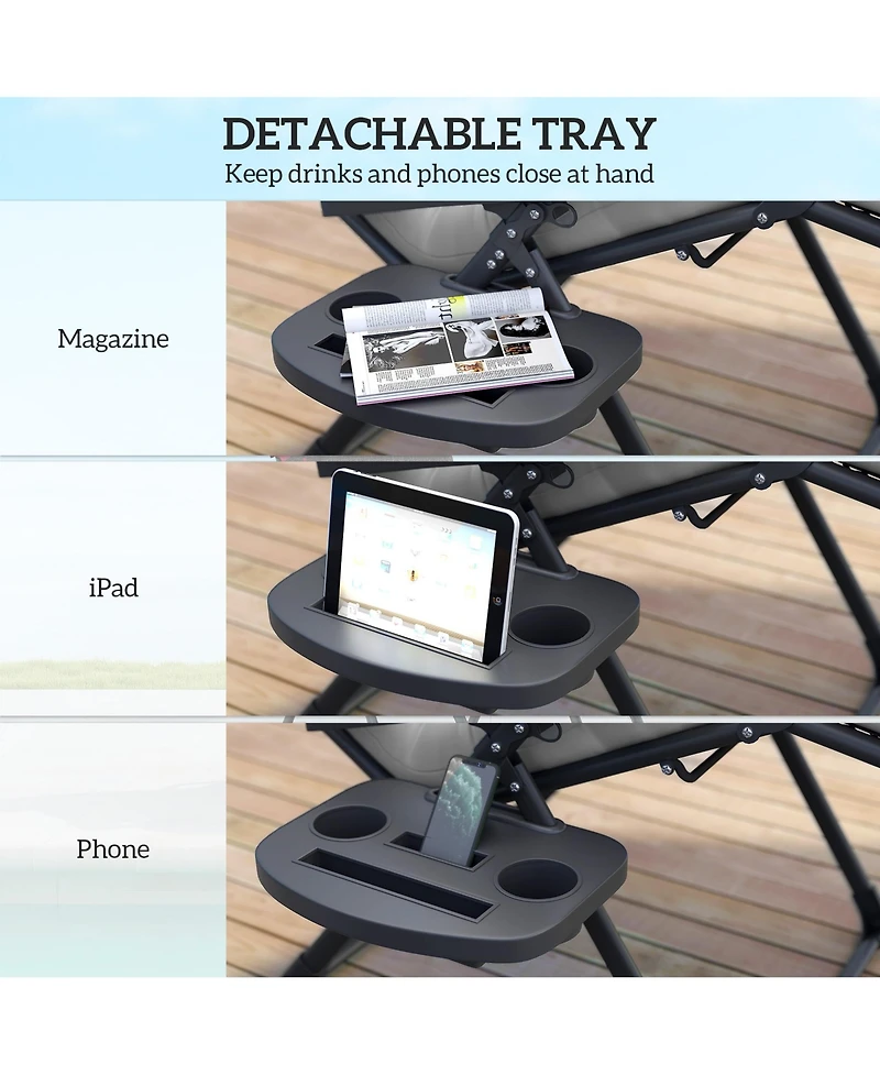 Outsunny Padded Zero Gravity Chair w/ Cup Holder Tray,