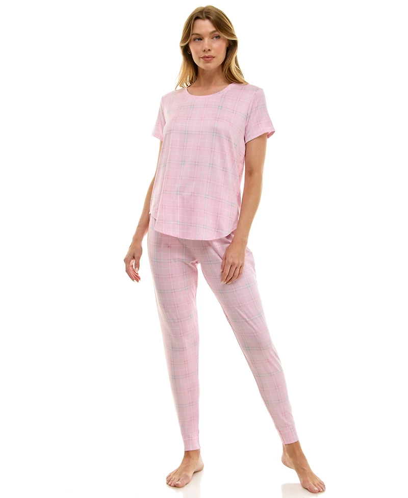 Roudelain Printed Short Sleeve Top & Jogger Pajama Set