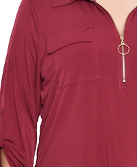Ny Collection Plus 3/4 Roll Tab Zip Front Top