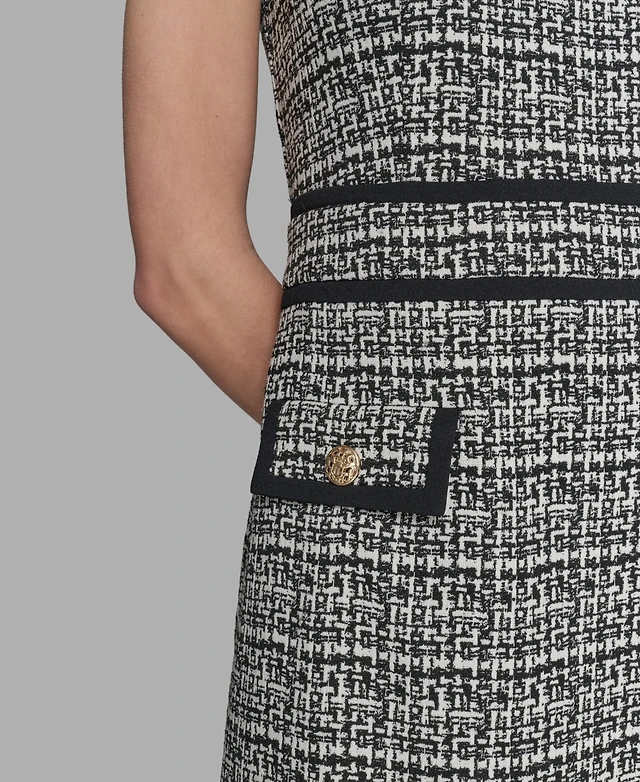 karl lagerfeld paris women's jacquard a-line dress Karl Lagerfeld Paris Women's Millenium Jacquard Contrast-Frame Dress - Charcoal