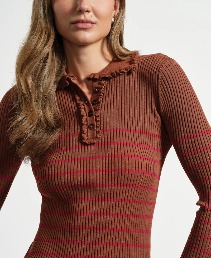 Isaac Mizrahi Women's Ruffle Neck Henley Sweater