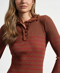 Isaac Mizrahi Women's Ruffle Neck Henley Sweater