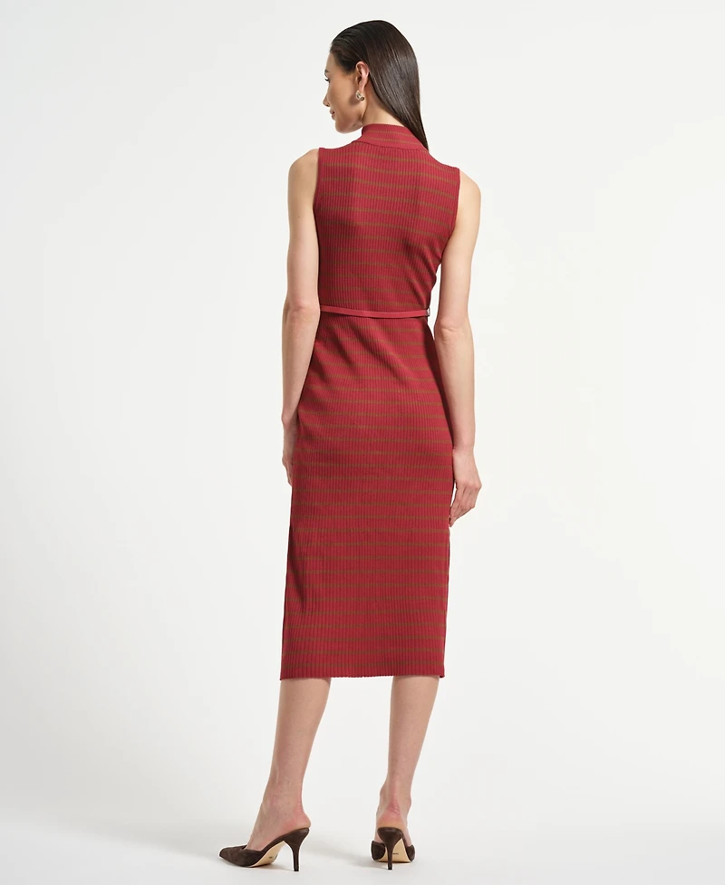 Isaac Mizrahi Women's Sleeveless Belted Midi Sweater Dress