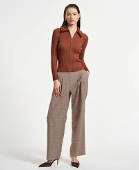 Isaac Mizrahi Women's Collar Zip Front Sweater Top