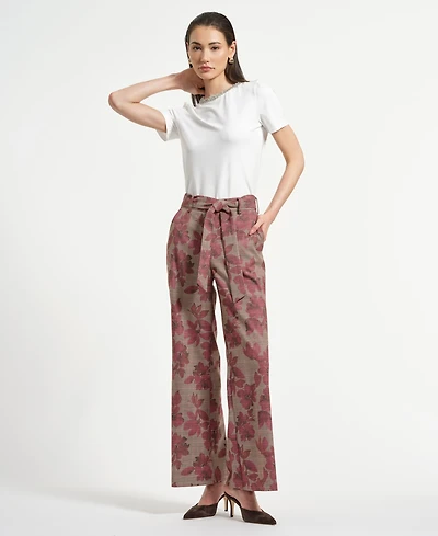 Isaac Mizrahi Women's Wide Leg Belted Plaid Pants
