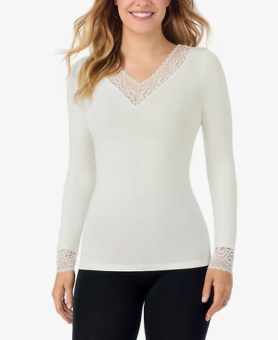 Cuddl Duds Softwear V-Neck Lace Top