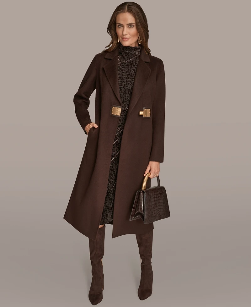 Donna Karan New York Women's Wool Blend Buckle Detail Coat
