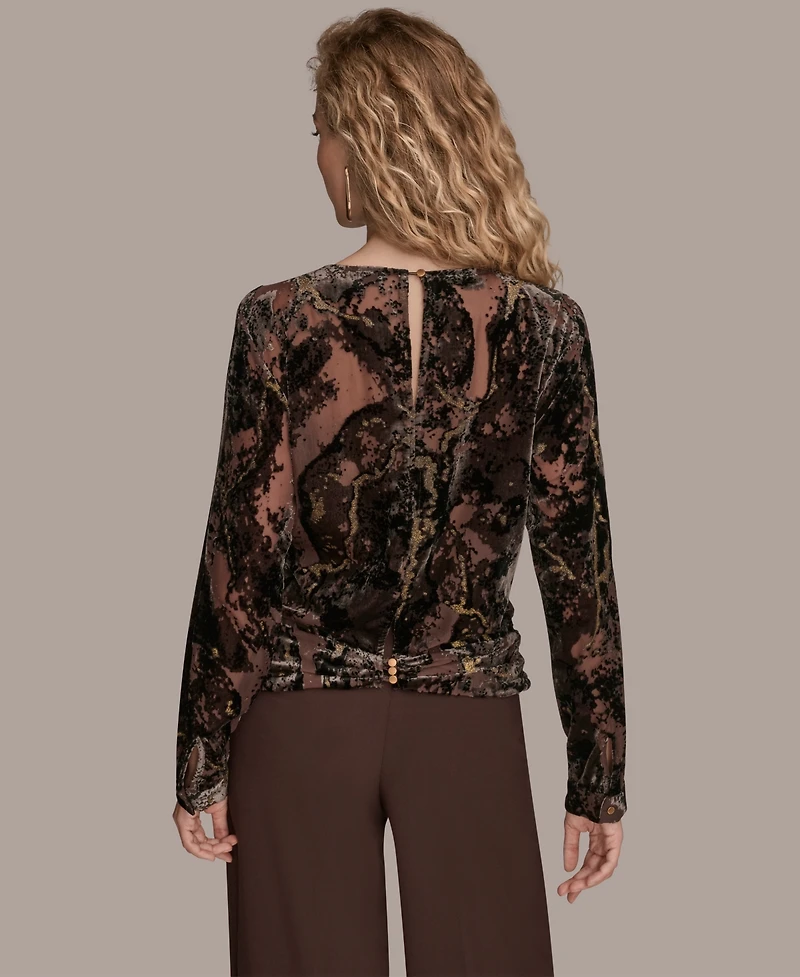 Donna Karan New York Women's Printed Long Sleeve Top