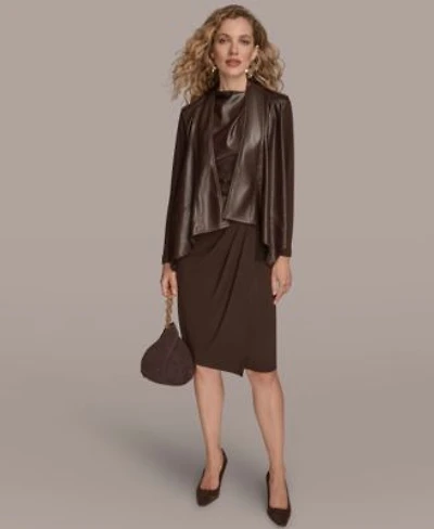 Donna Karan New York Womens Pleat Detail Sleeveless Top Wrap Waist Belted Skirt Large Buckle Detail Coat